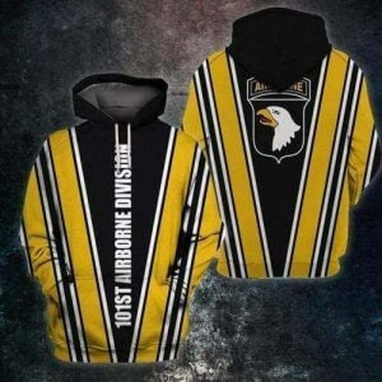 101 Airborne Black Yellow 3d All Over Print Hoodie