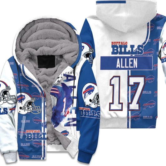 17 Josh Allen 17 Buffalo Bills Great Player 2020 Nfl Season Jersey White Blue Jersey Fleece Hoodie