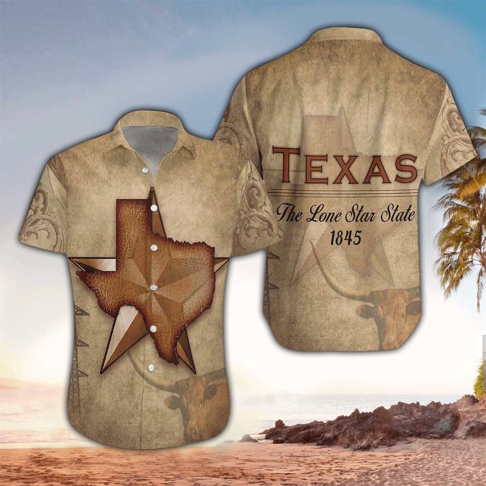 1845 The Lone Star State Texas Hawaiian Shirt Summer Aloha Shirt