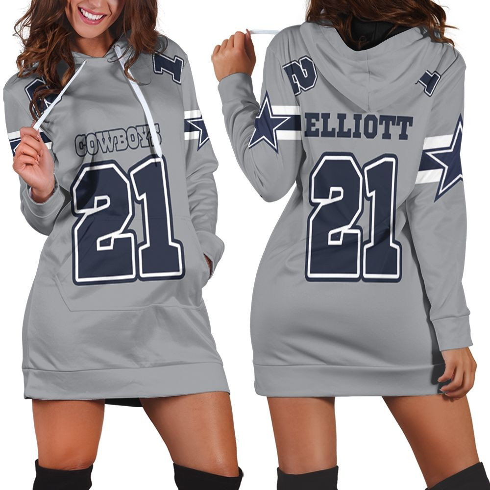 21 Ezekiel Elliott Cowboys Jersey Inspired Style Hoodie Dress Sweater Dress Sweatshirt Dress