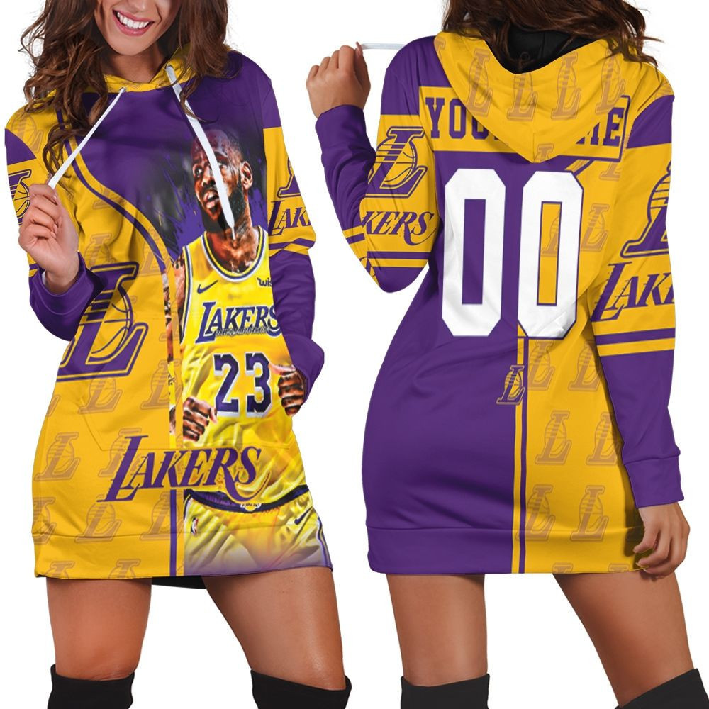 23 King James Los Angeles Lakers Nba Western Coference Personalized Hoodie Dress Sweater Dress Sweatshirt Dress