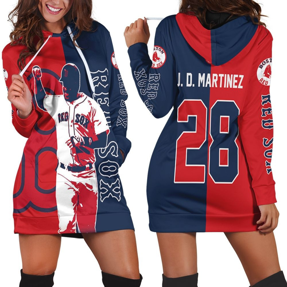 28 J D Martinez Boston Red Sox Hoodie Dress Sweater Dress Sweatshirt Dress