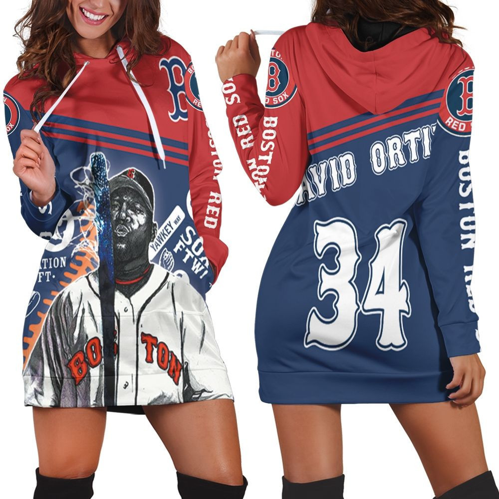 34 David Ortiz Boston Red Sox Hoodie Dress Sweater Dress Sweatshirt Dress