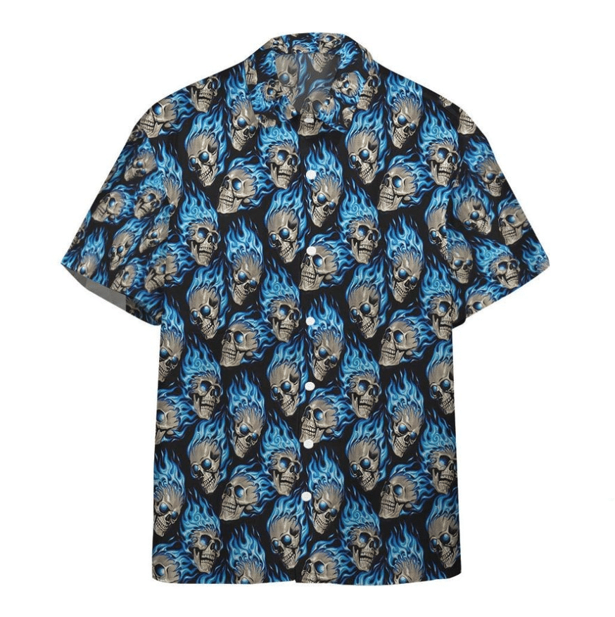 3D AOP Hot Rod Blue Flame With Skull Custom Hawaiian Shirt Summer Aloha Shirt