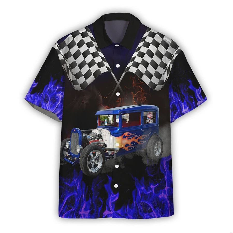 3D AOP Hot Rod Car Racing Blue Ver Custom Hawaiian Shirt Summer Aloha Shirt