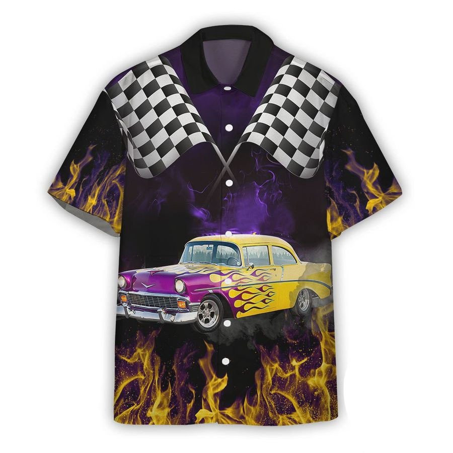 3D AOP Hot Rod Car Racing Purple Yellow Ver Custom Hawaiian Shirt Summer Aloha Shirt