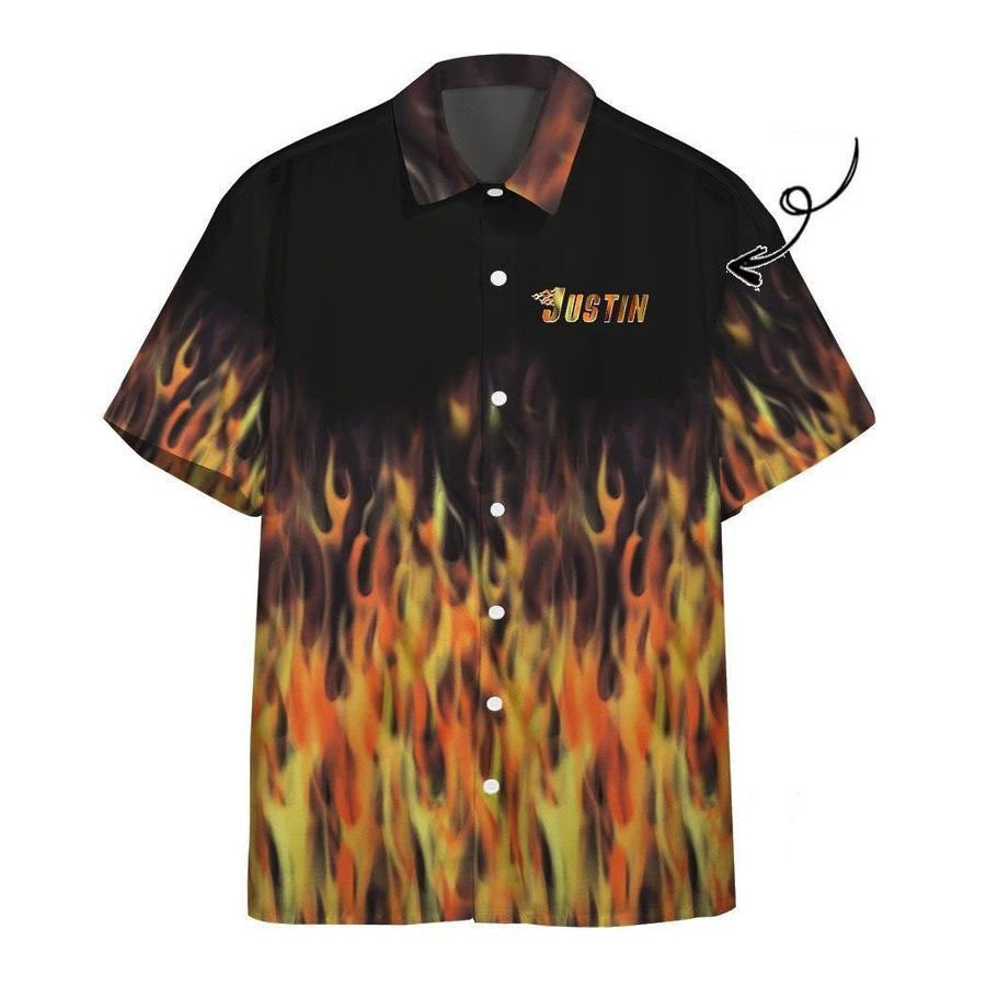 3D AOP Hot Rod Flame Bowling Custom Name Hawaiian Shirt Summer Aloha Shirt