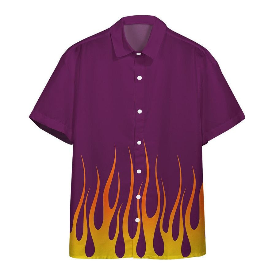 3D AOP Purple Hot Rod Yellow Flame With Skull Custom Hawaiian Shirt Summer Aloha Shirt