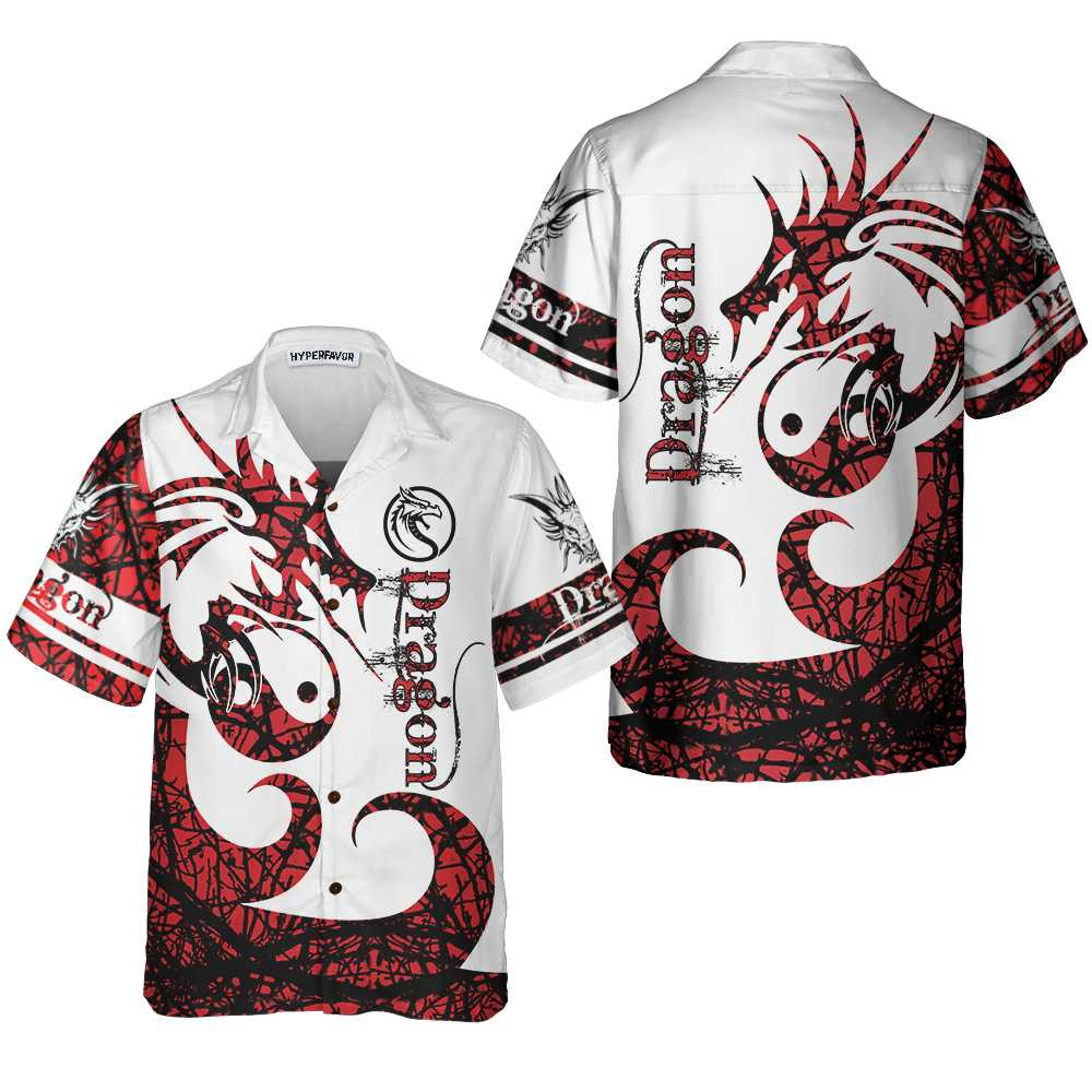 3D Dungeon Dragon Tattoo Hawaiian Shirt White And Red Chinese Dragon Shirt