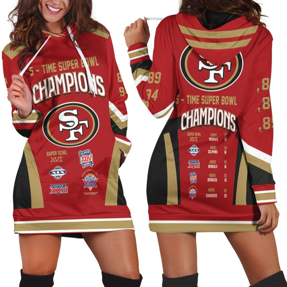 5 Times Super Bowl Champions San Francisco 49ers All Prizes 3d Hoodie Dress Sweater Dress Sweatshirt Dress