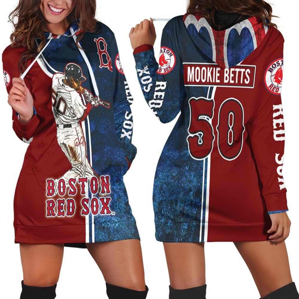 50 Mookie Betts Boston Red Sox Hoodie Dress Sweater Dress Sweatshirt Dress
