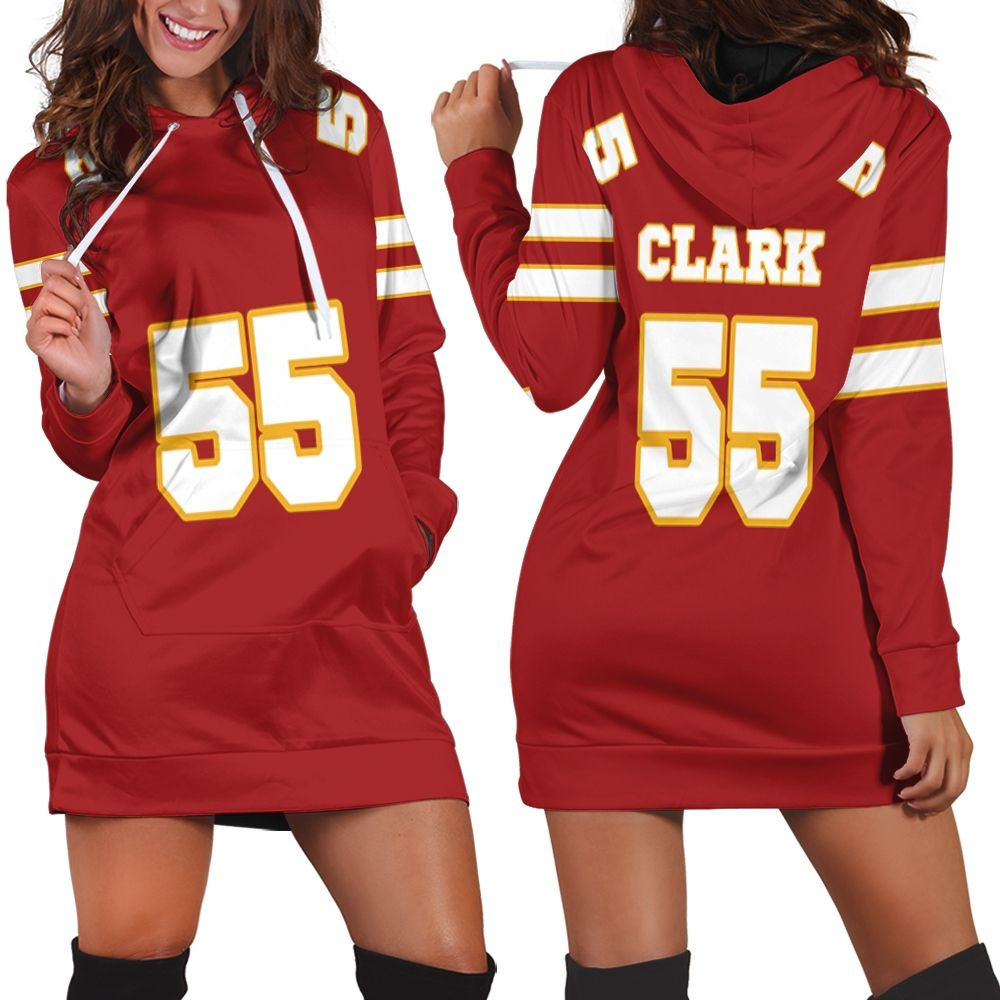 55 Frank Clark Kannas City Jersey Inspired Style Hoodie Dress Sweater Dress Sweatshirt Dress