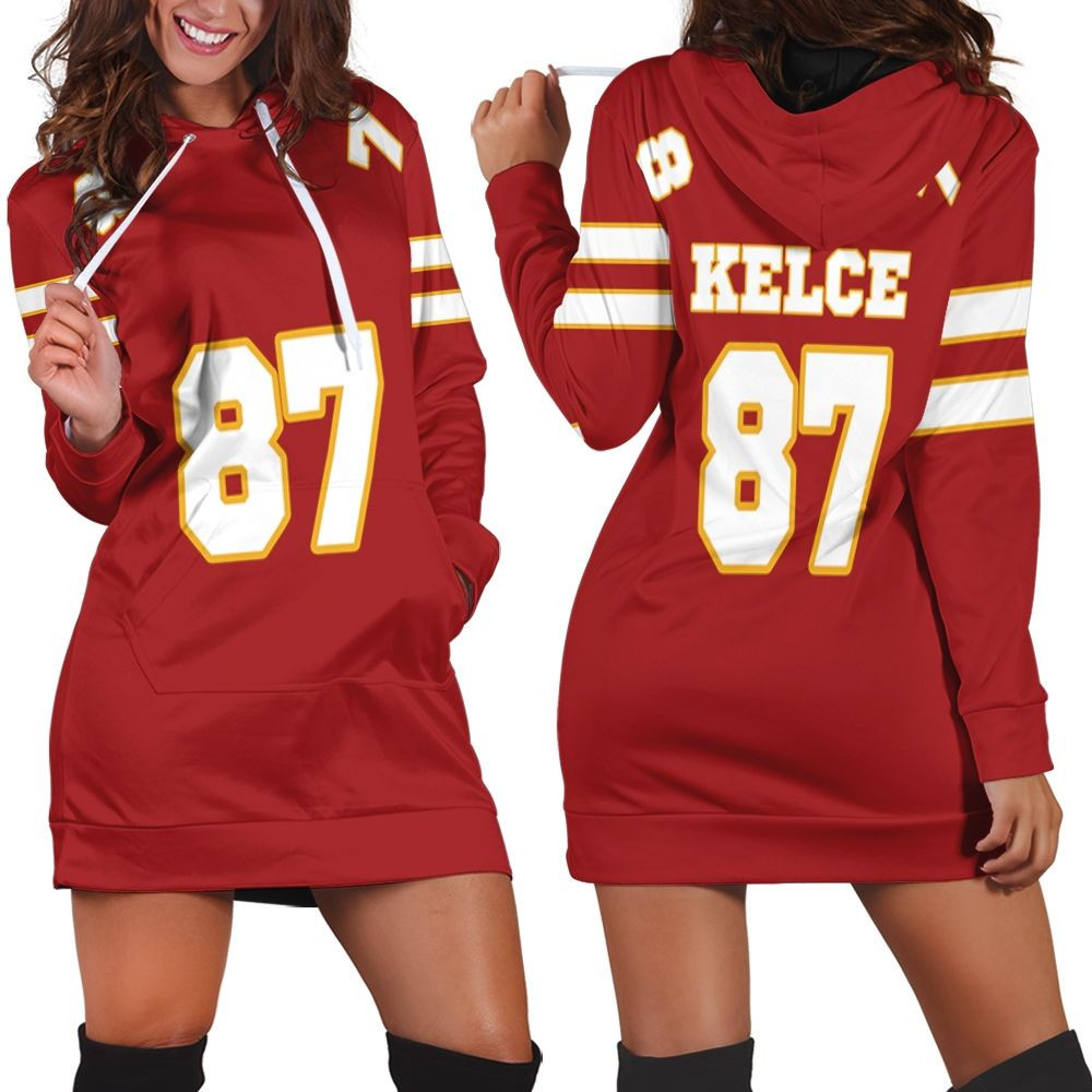 87 Travis Kelce Kannas City Jersey Inspired Style Hoodie Dress Sweater Dress Sweatshirt Dress