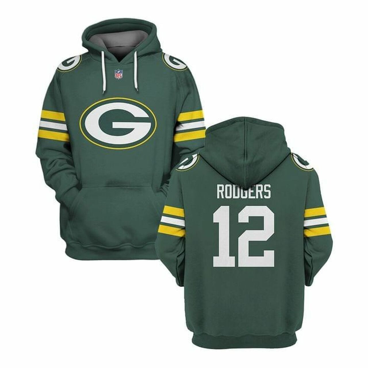 Aaron Rodgers 12 Green Bay Packers Green Jersey 3d Hoodie Sweater Tshirt