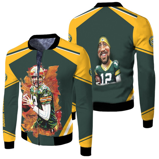 Aaron Rodgers Green Bay Packers Nfl Legendary Captains Fleece Bomber Jacket