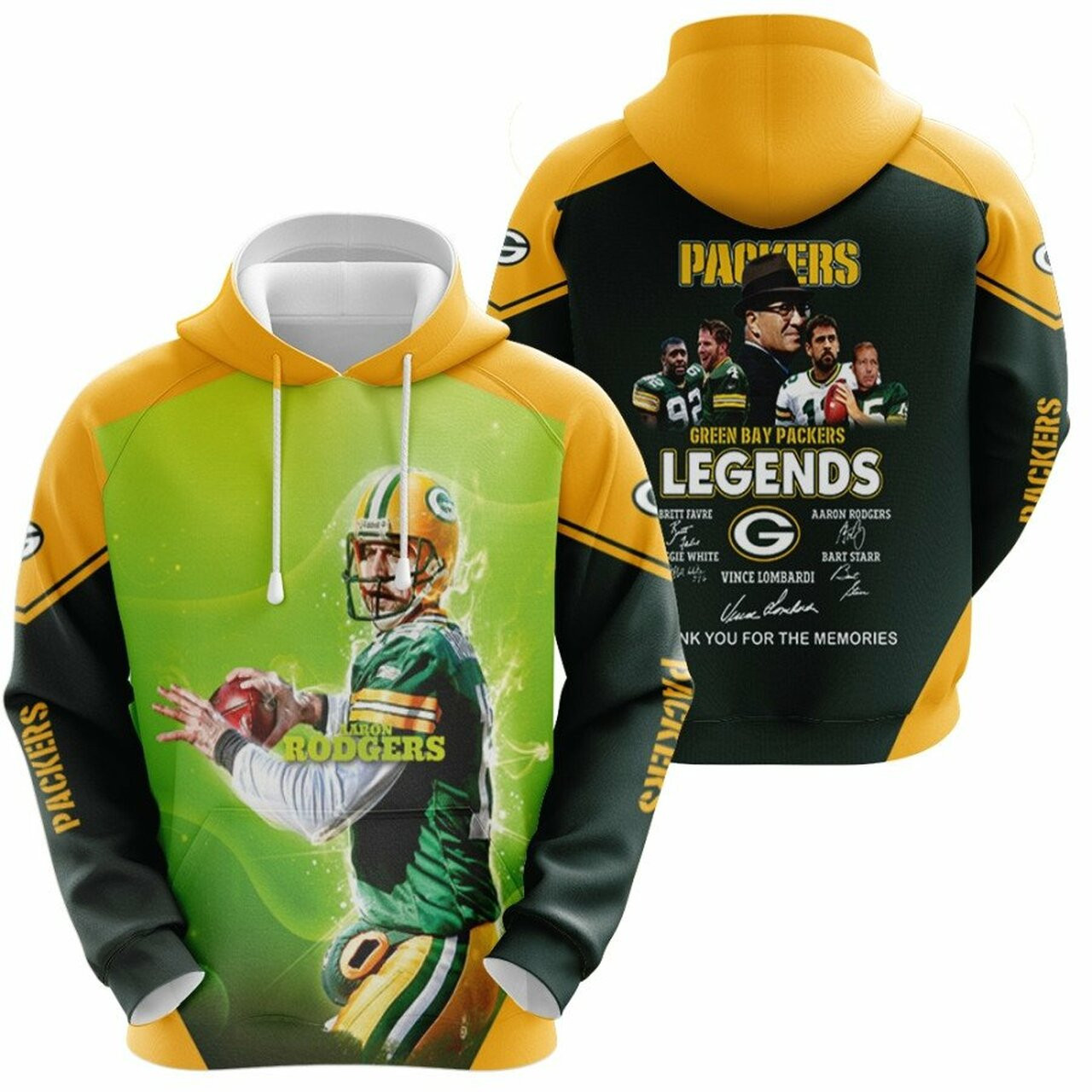 Aaron Rodgers Green Bay Packers Nfl Legends Thank For The Memories 3d Designed Allover Gift For Rodgers Fans Packers Fans Hoodie
