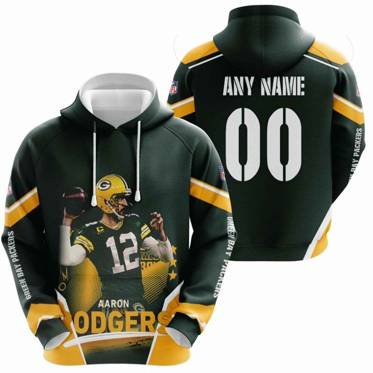 Aaron Rodgers Green Bay Packers Nfl Super Star The Leader Champions 3d Designed Allover Custom Name Number Gift For Rodgers Fans Packers Fans Hoodie