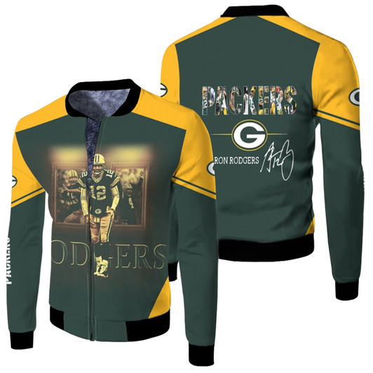 Aaron Rodgers Green Bay Packers Nfl The Goat Signature Fleece Bomber Jacket
