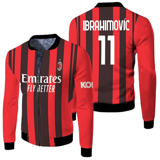 Ac Milan Zlatan Ibrahimovic 11 Home Jersey Style Fleece Bomber Jacket