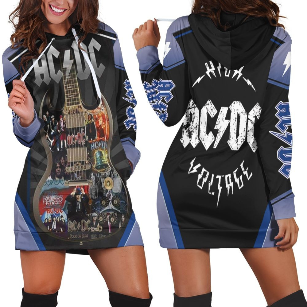 Acdc All Album Cover Guitar Hoodie Dress Sweater Dress Sweatshirt Dress