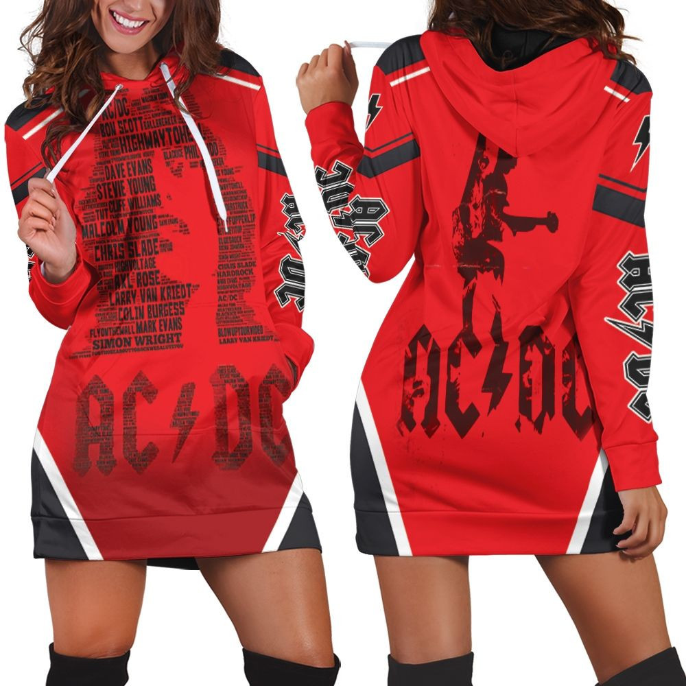 Acdc Angus Young Typogprahy Hoodie Dress Sweater Dress Sweatshirt Dress