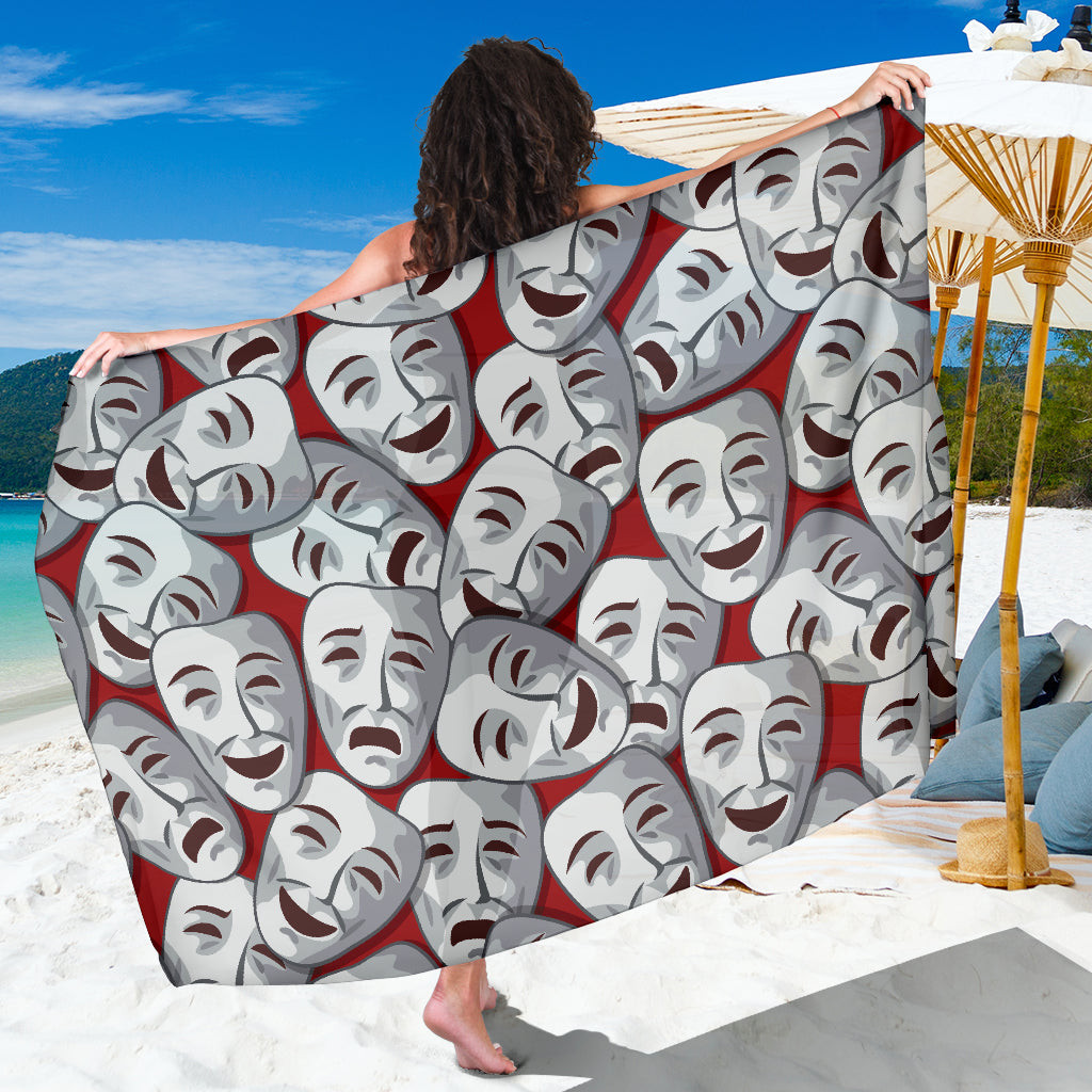 Acting Mask Pattern Print Sarong Cover Up Acting Mask Pareo Wrap Skirt Dress