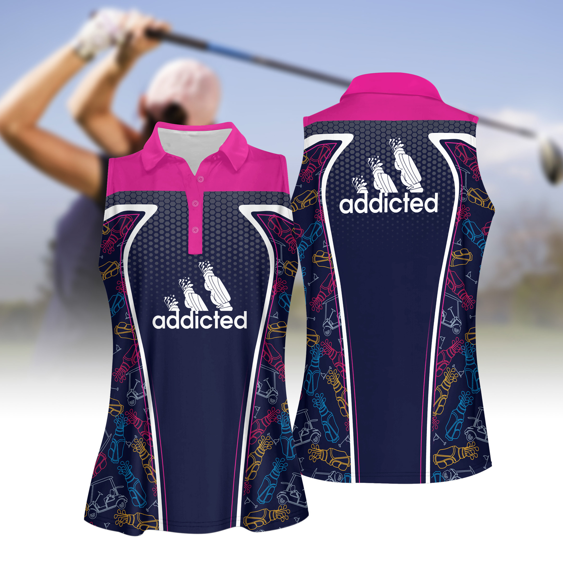 Addicted Golf Line Pink Women Short Sleeve Polo Shirt Sleeveless Polo Shirt