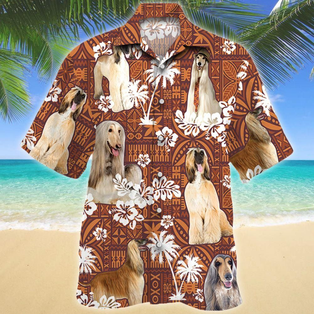 Afghan Hound Dog Red Tribal Aloha Hawaiian Shirt Colorful Short Sleeve Summer Beach Casual Shirt For Men And Women