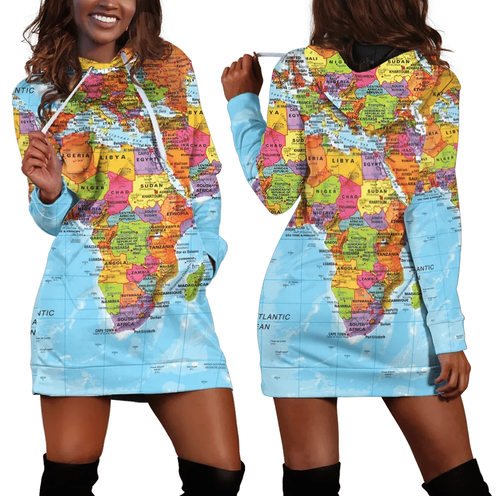 Africa Map Pullover Hoodie Dress JR For Women