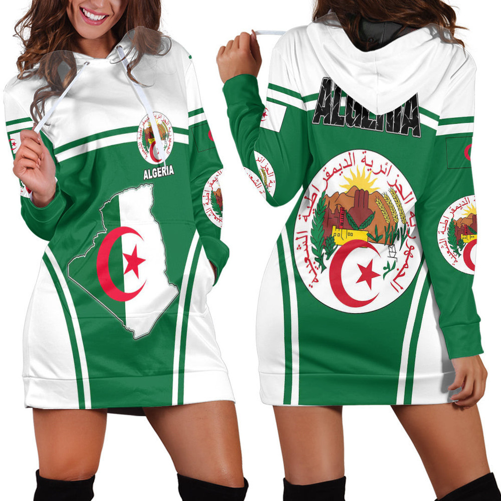 Africa Zone Clothing Algeria Active Flag Hoodie Dress For Women