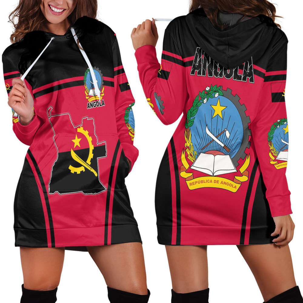 Africa Zone Clothing Angola Active Flag Hoodie Dress For Women