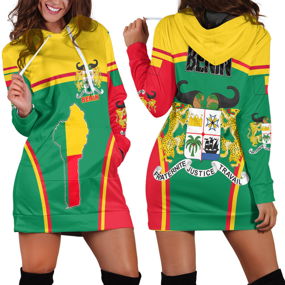 Africa Zone Clothing Benin Active Flag Hoodie Dress For Women