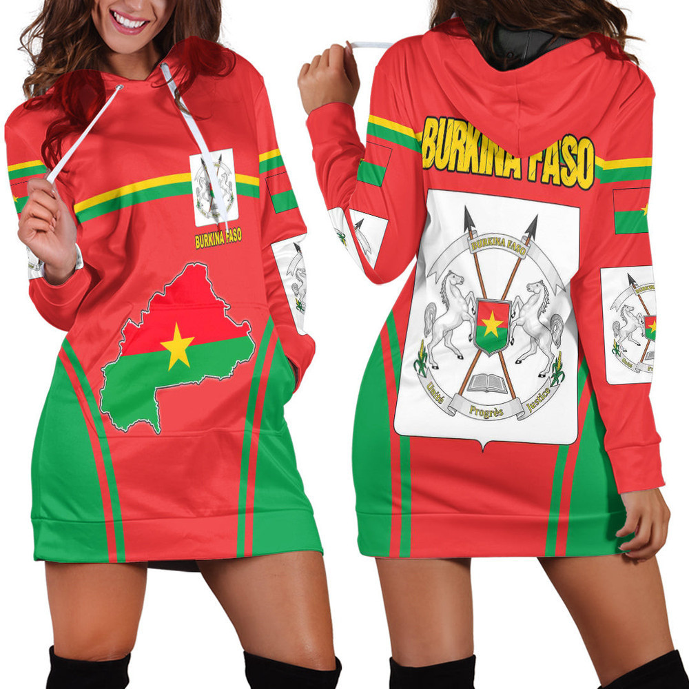 Africa Zone Clothing Burkina Faso Active Flag Hoodie Dress For Women