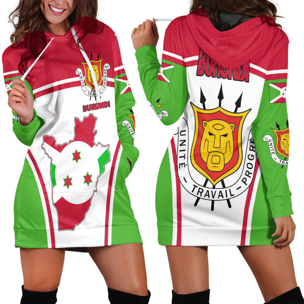 Africa Zone Clothing Burundi Active Flag Hoodie Dress For Women