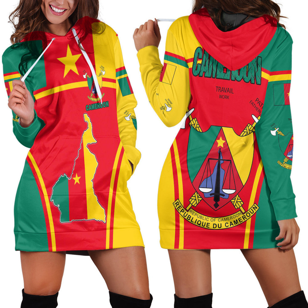 Africa Zone Clothing Cameroon Active Flag Hoodie Dress For Women