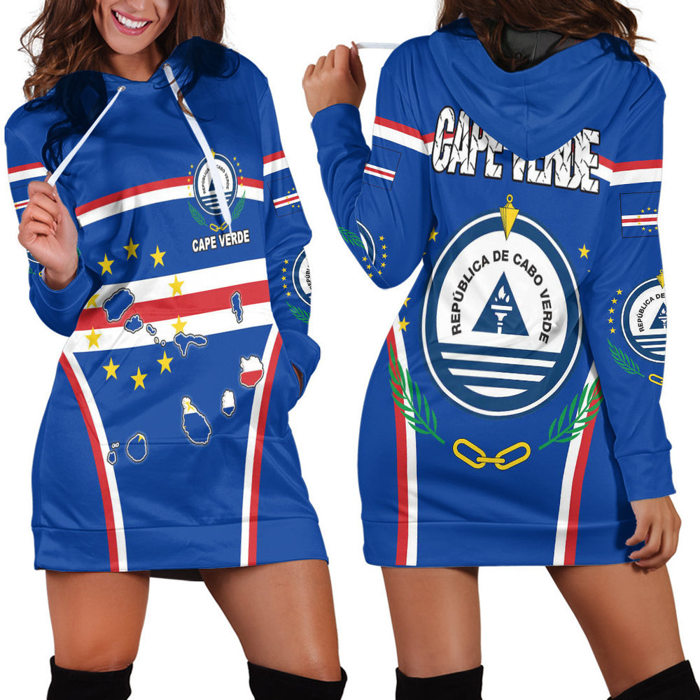 Africa Zone Clothing Cape Verde Active Flag Hoodie Dress For Women