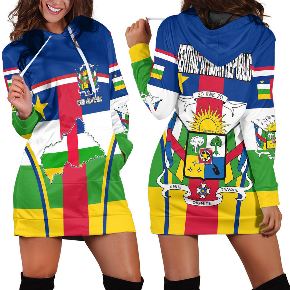 Africa Zone Clothing Central African Republic Active Flag Hoodie Dress For Women