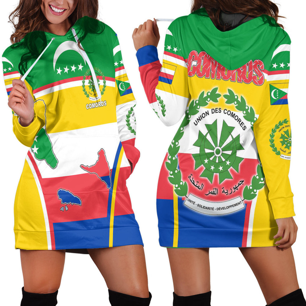 Africa Zone Clothing Comoros Active Flag Hoodie Dress For Women