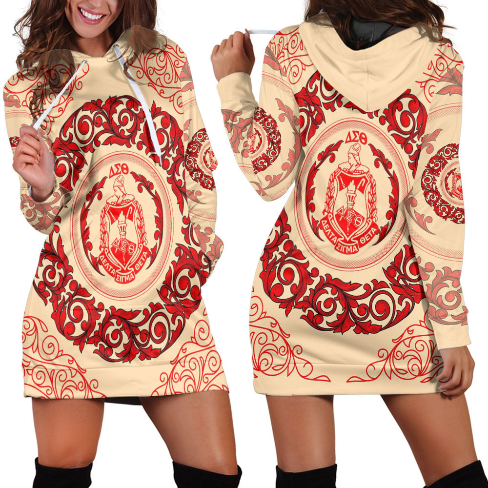 Africa Zone Clothing Delta Sigma Theta Cream Sorority Hoodie Dress For Women