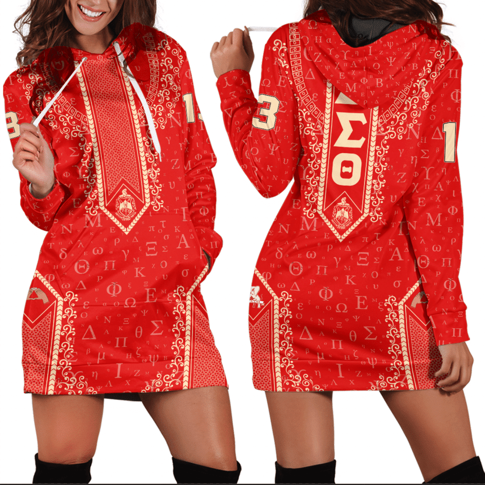 Africa Zone Clothing Delta Sigma Theta Floral and Greek Letter Pattern Hoodie Dress For Women