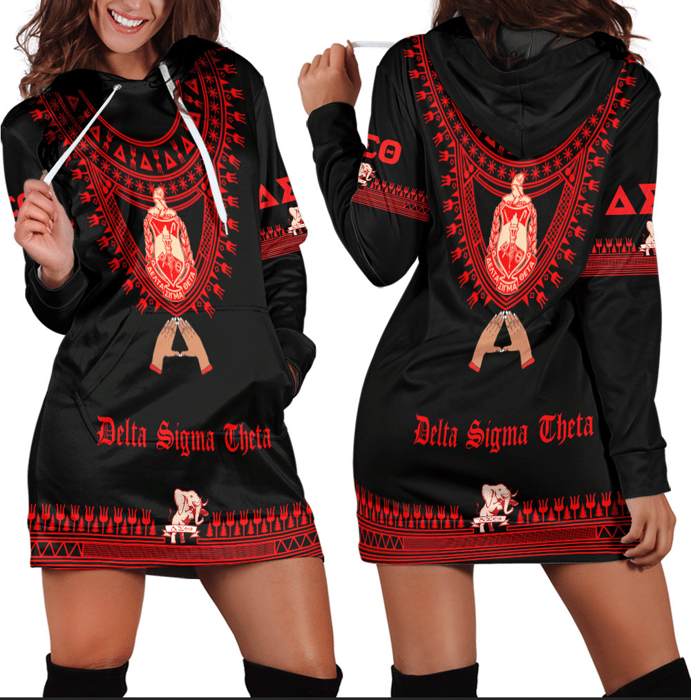 Africa Zone Clothing Delta Sigma Theta Sorority Dashiki Hoodie Dress For Women