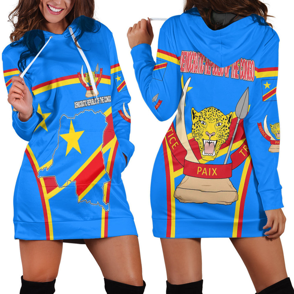 Africa Zone Clothing Democratic Republic of the Congo Active Flag Hoodie Dress For Women