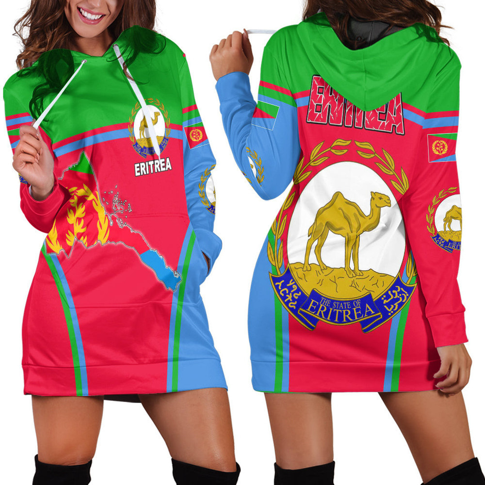 Africa Zone Clothing Eritrea Active Flag Hoodie Dress For Women