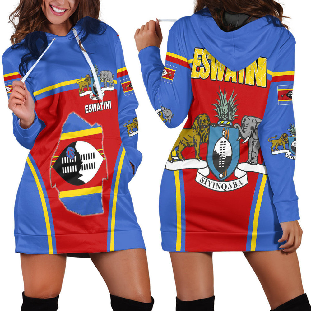 Africa Zone Clothing Eswatini Active Flag Hoodie Dress For Women