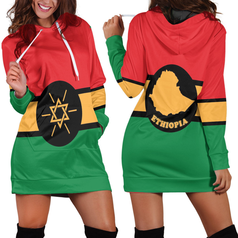 Africa Zone Clothing Ethiopia Flag and Map New Hoodie Dress For Women