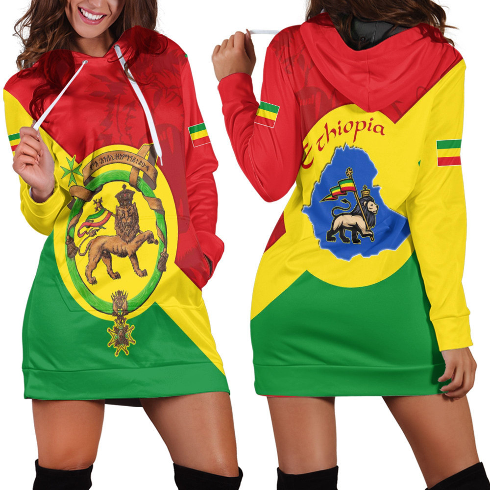 Africa Zone Clothing Ethiopia Lion Haile Selassie Hoodie Dress For Women