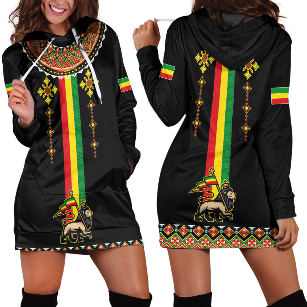 Africa Zone Clothing Ethiopia Lion Style Pattern Hoodie Dress For Women