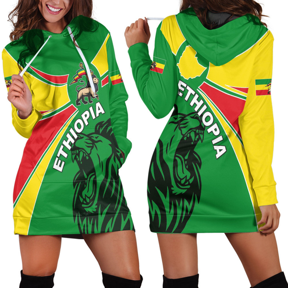 Africa Zone Clothing Ethiopia Round Coat Of Arms Lion Hoodie Dress For Women