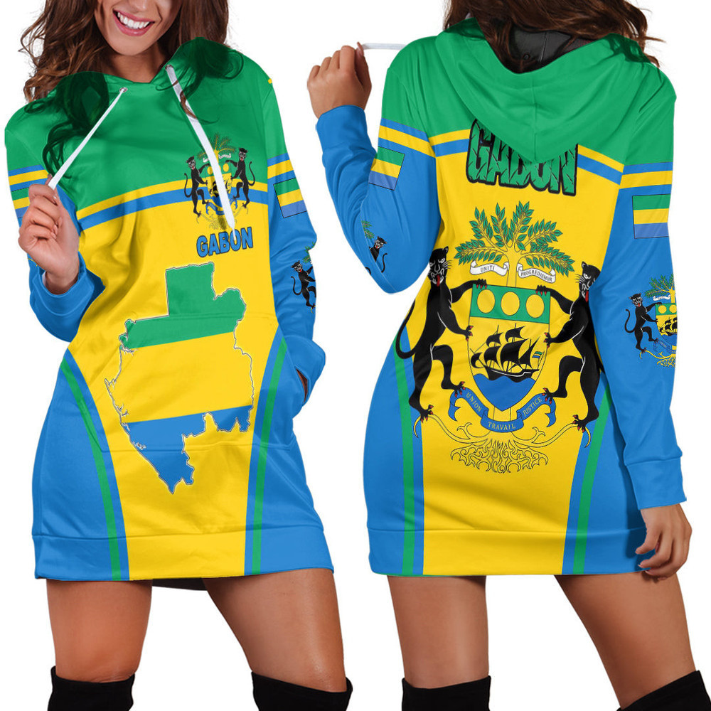 Africa Zone Clothing Gabon Active Flag Hoodie Dress For Women