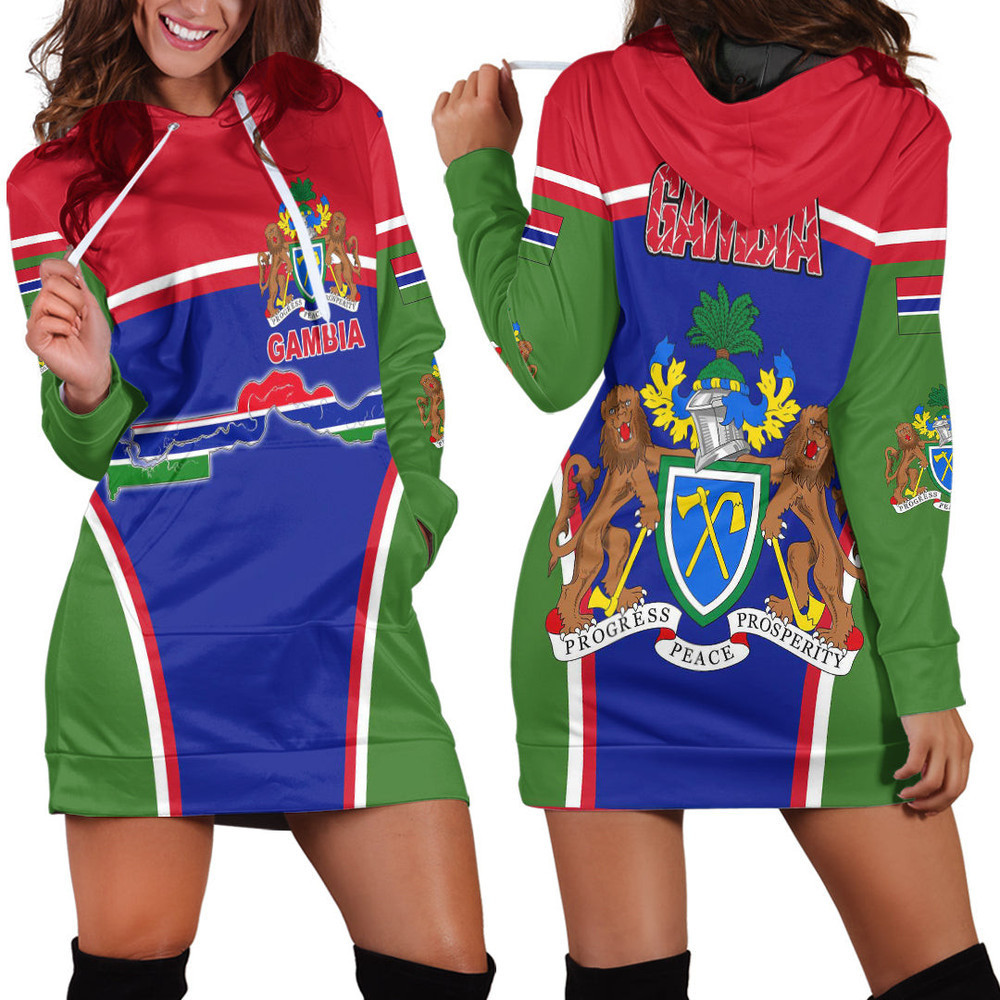 Africa Zone Clothing Gambia Active Flag Hoodie Dress For Women